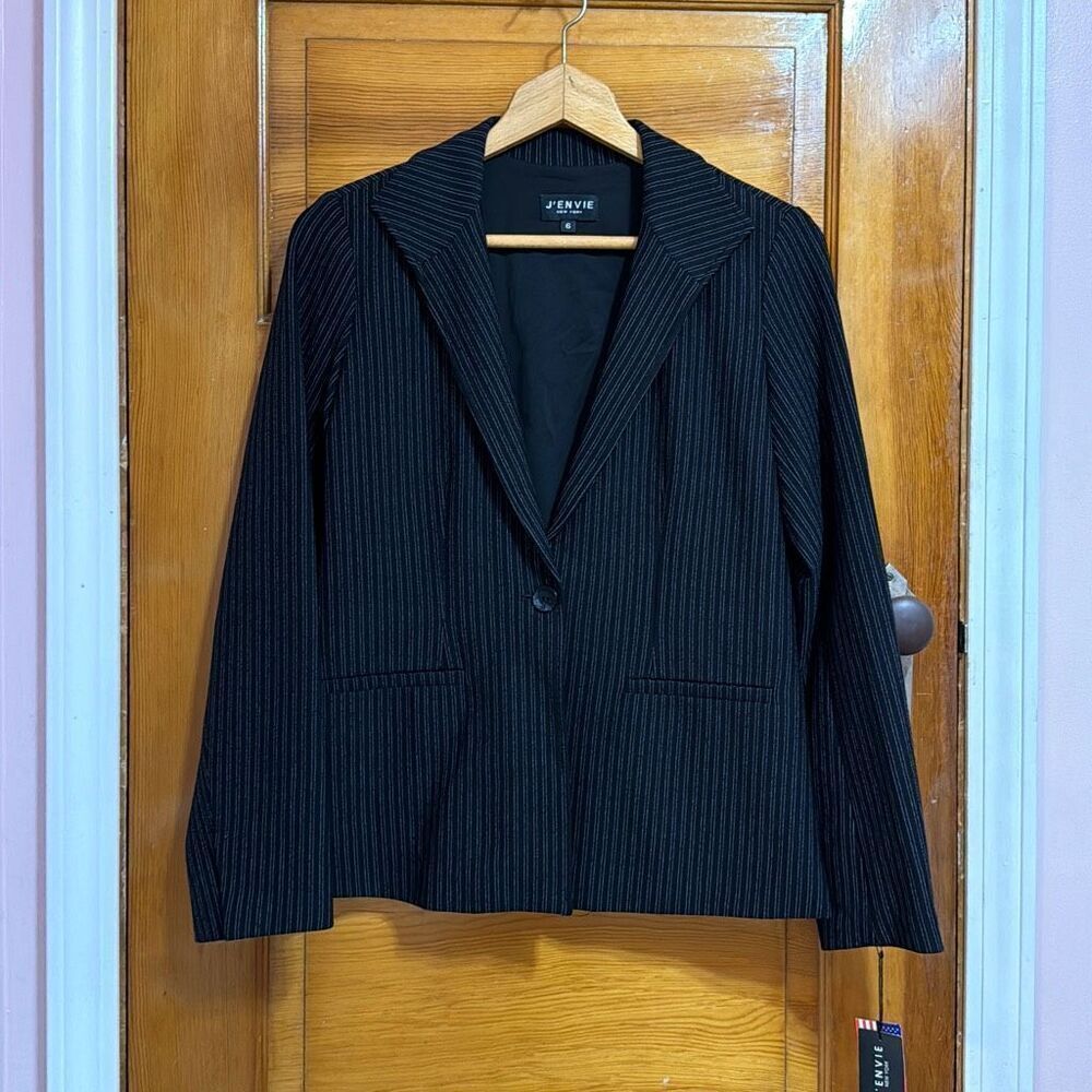 J’Envie Black Pin-Striped One Button Blazer Women’s 6